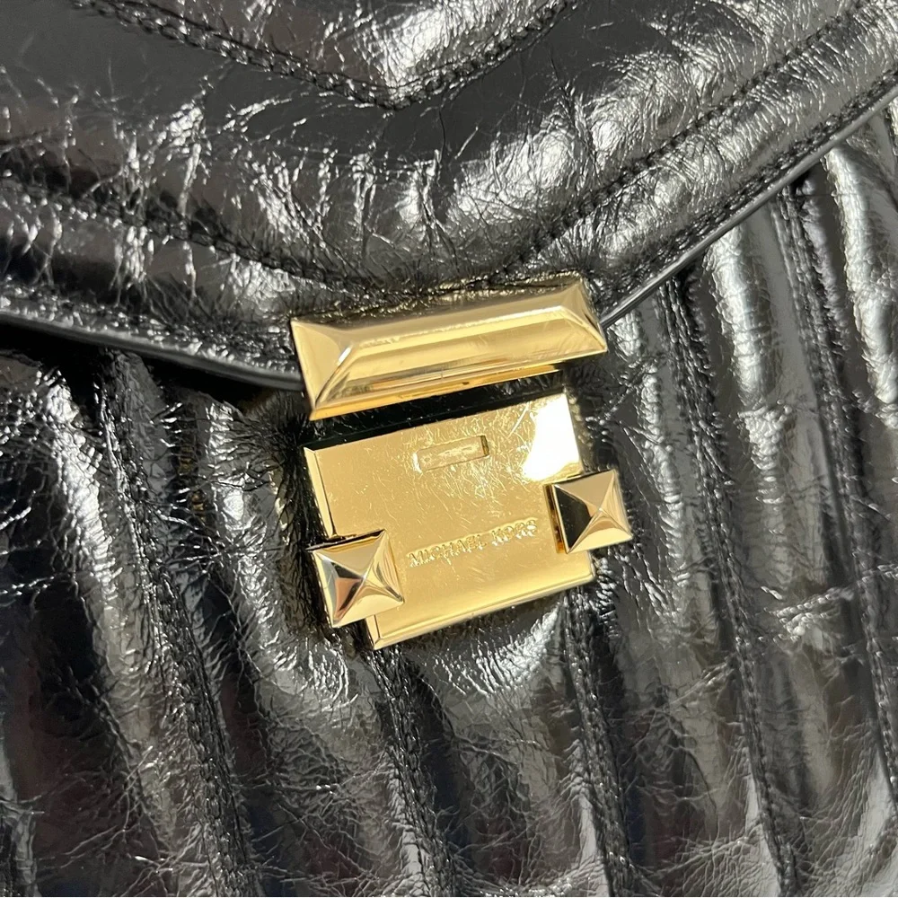 Michael Kors Whitney Large Quilted Crackle Leather Satchel Black
